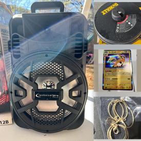 MaxSold Auction: This online auction features sports equipment, camping gear, drone, new baby shoes, ring light, jewelry, new hammocks, glasses & sunglasses, power tool batteries, Pokemon collectibles, catering equipment, NIB pendant lights, totes, shoes, and much, much, more!!!